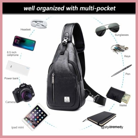 PU Leather Sling Bag Crossbody Backpack Travel Daypack Lightweight